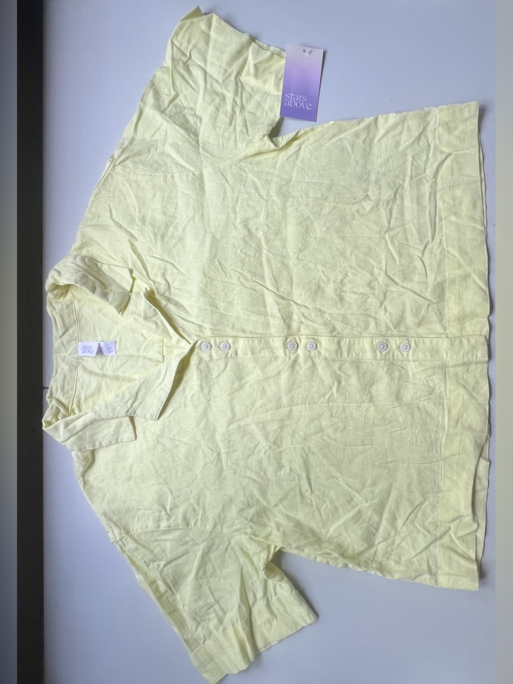 stars above women’s Pale Yellow Button-Down Shirt
